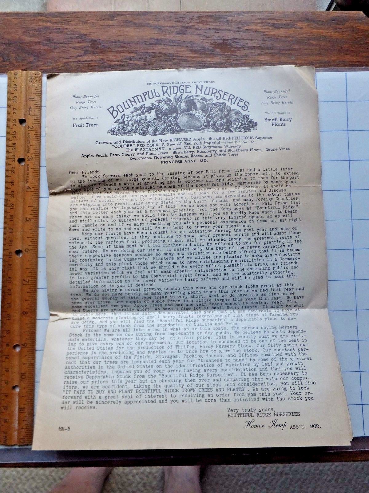 1937 Fruit & Ornamental Price List – Bountiful Ridge Nurseries, Princess Anne,MD