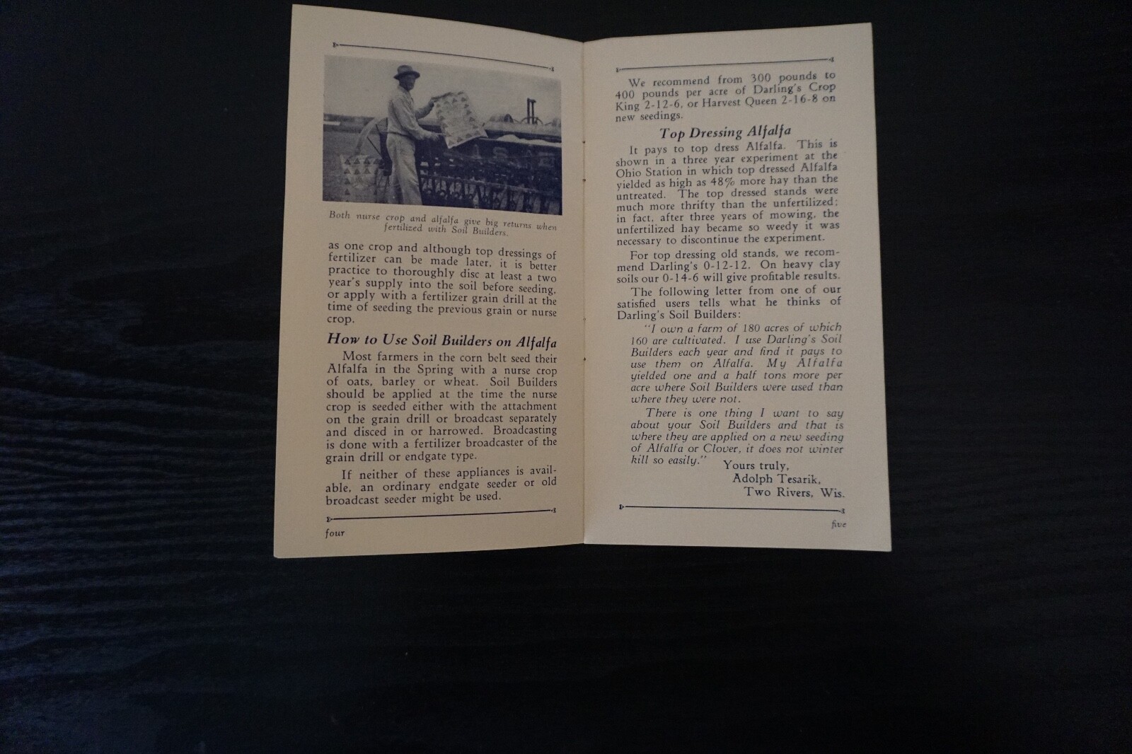 VINTAGE DARLING&rsquo;S SOIL BUILDERS FOR ALFALFA CLOVER AND SWEET CLOVER, BROCHURE AD