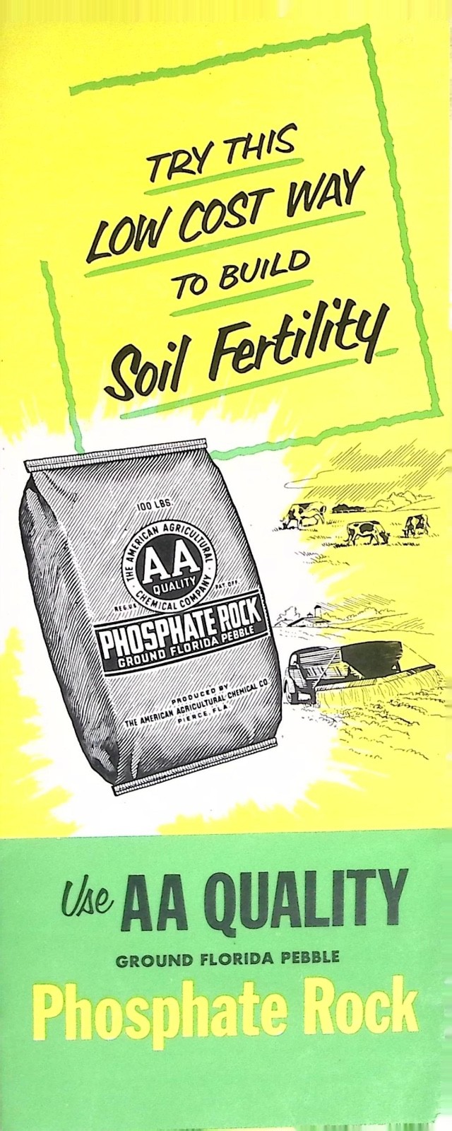 Vintage AA Quality Phosphate Rock Farm Soil Fertilizer Advertising Brochure