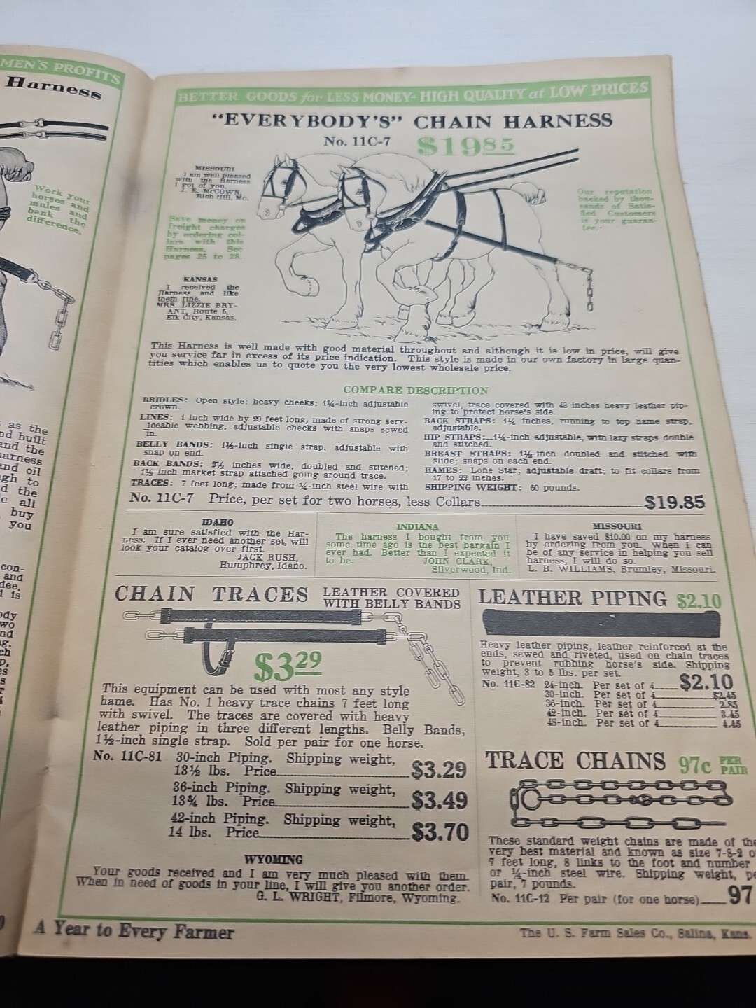 1900s U.S. FARM SALES CO. SALLINA KANSAS CATALOG Farm Sales Catalog Book