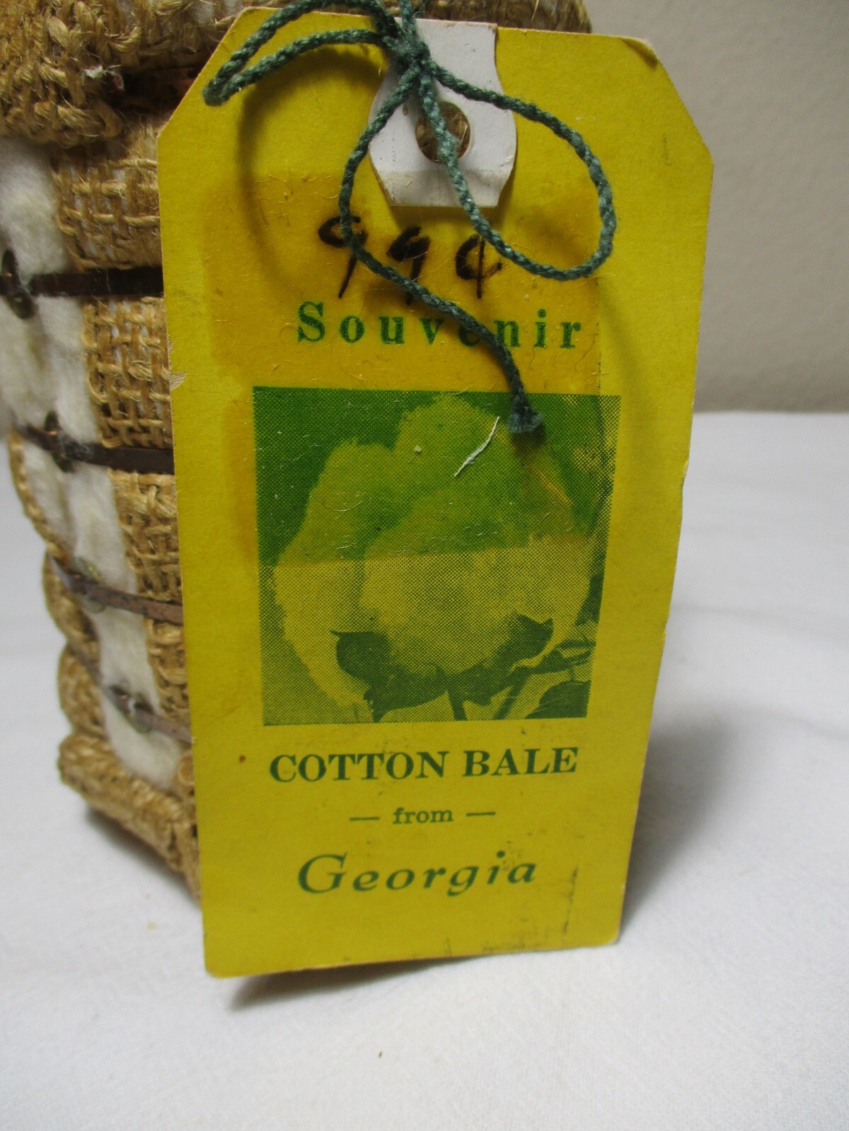 VINTAGE 5&Prime; REAL SOUVENIR COTTON BALE from GEORGIA with TAG