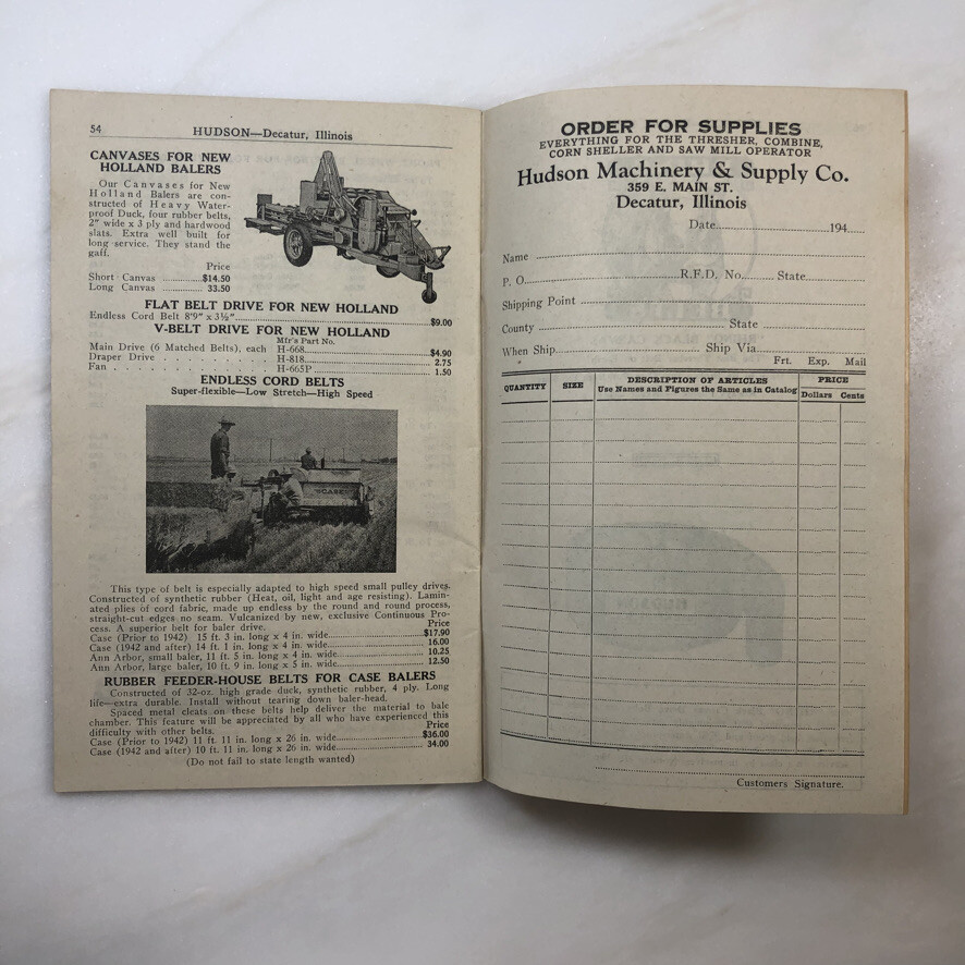 1947 Hudson FARM MACHINERY Thresher CATALOG Vintage Advertising DECATUR Illinois