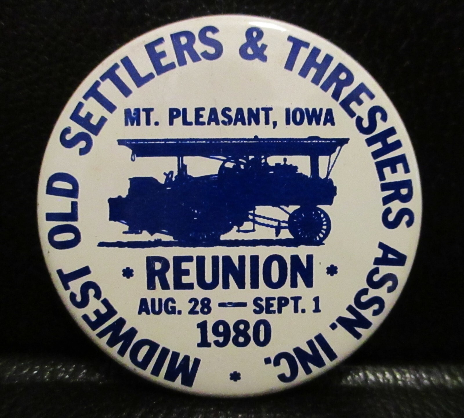 *1980 Midwest Thresher Reunion Mt Pleasant Steam Engine Tractor Pinback Button