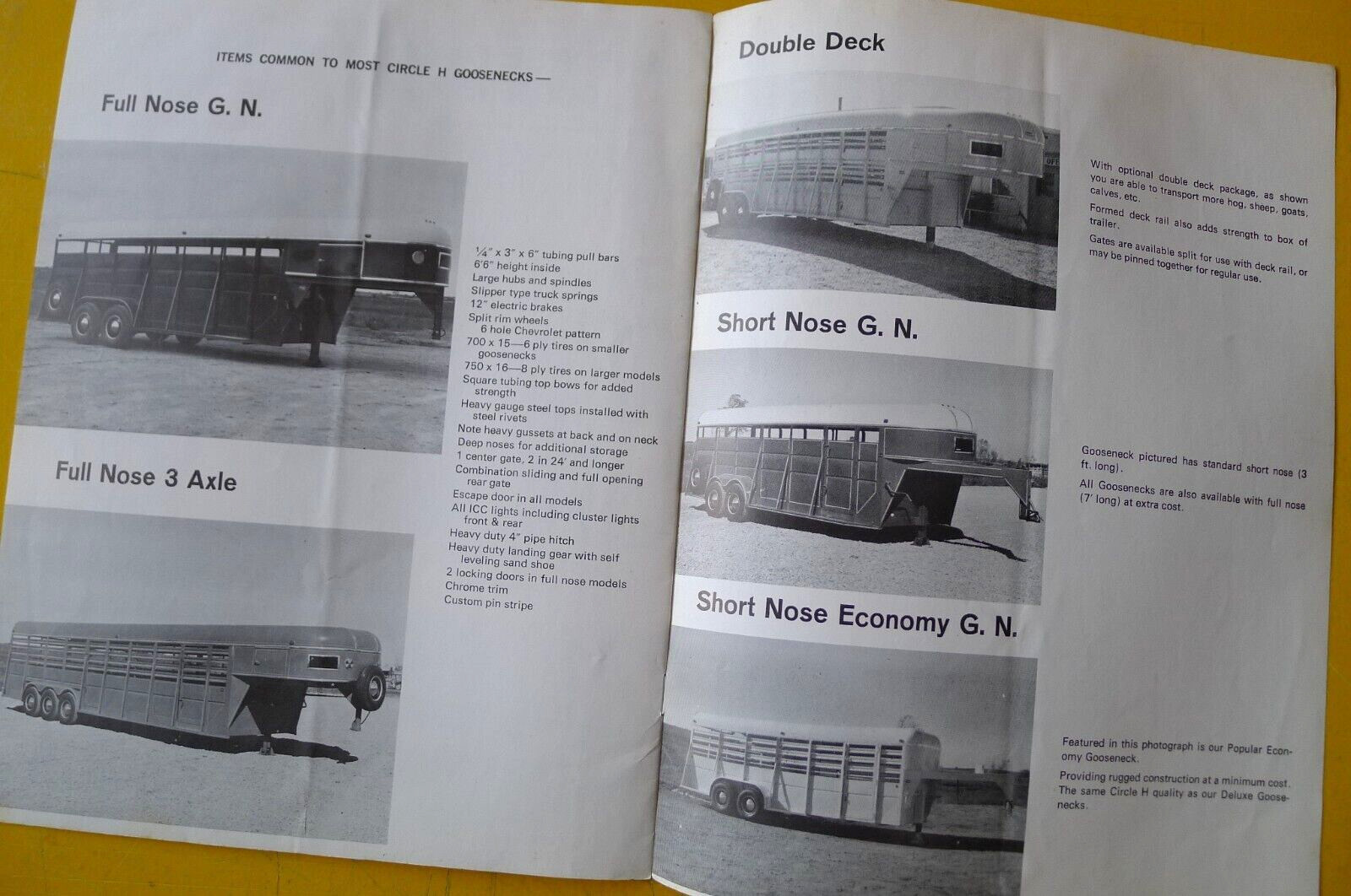 1960s-1970s Vintage CIRCLE H TRAILER Horse & Livestock Trailer Sales BROCHURE