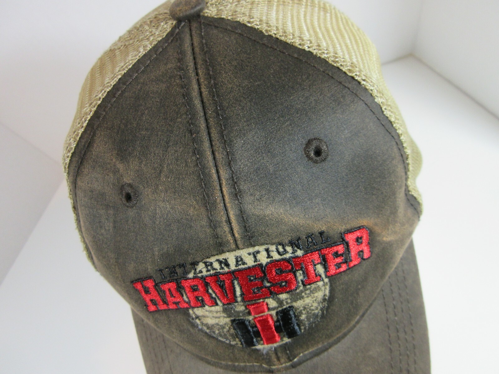 Brown International Harvester Rustic Look Emblem Hat With Tan Mesh Back