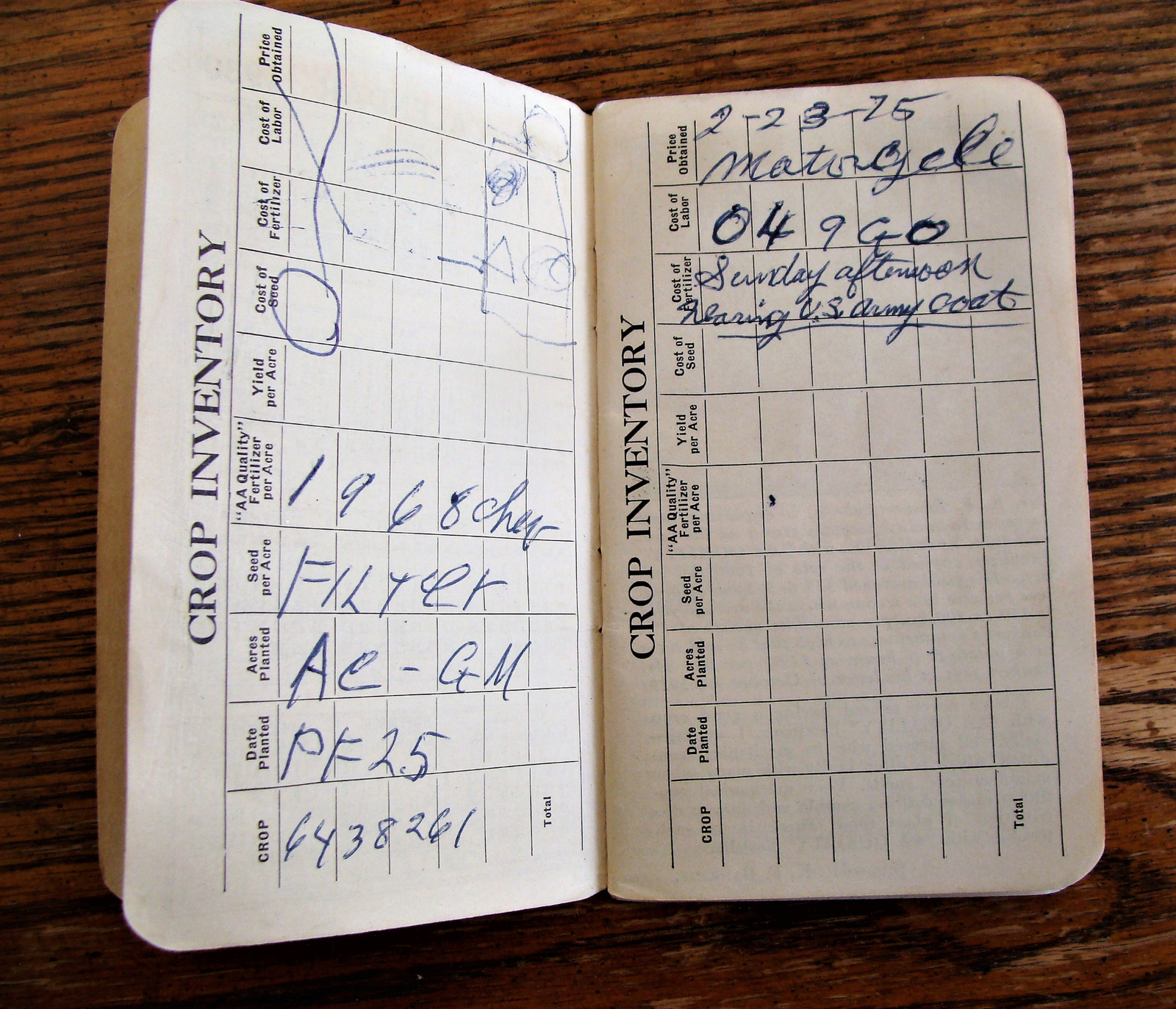 Vtg 1930 Crop Inventory Record Memo Book American Agricultural Chemical Company