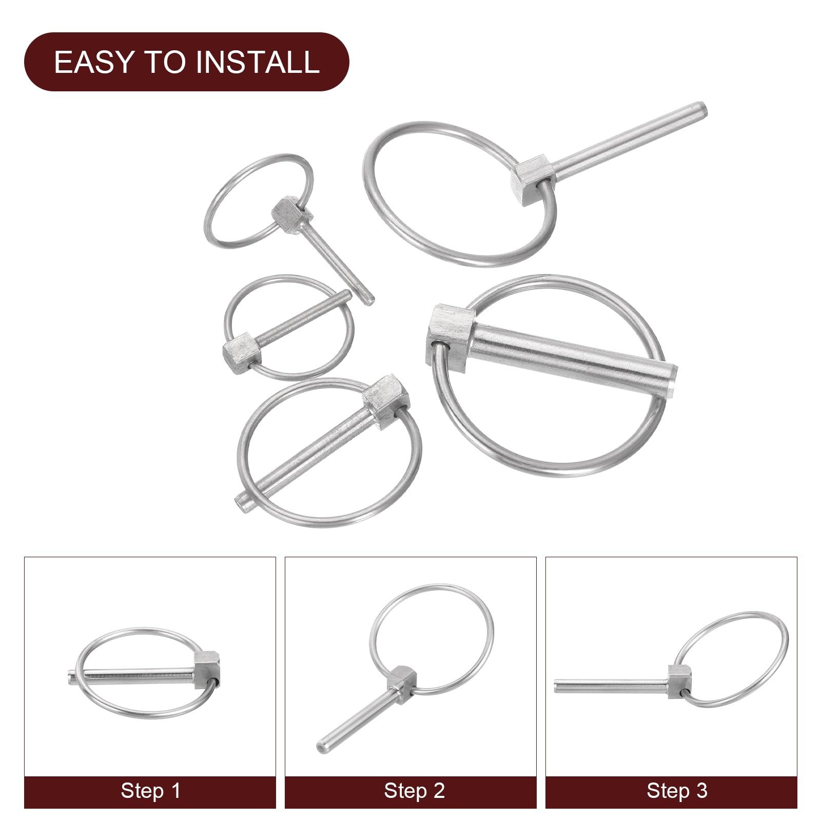 uxcell 4Pcs 1/8&Prime; x 1&Prime; Linch Pin with Ring, Stainless Steel Round 1/8 x 1