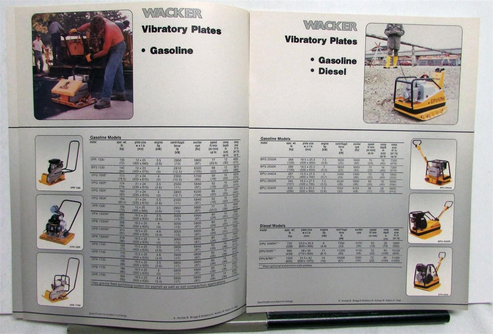 1989 Wacker Vibratory Rollers Rammers Construction Equipment Sales Brochure