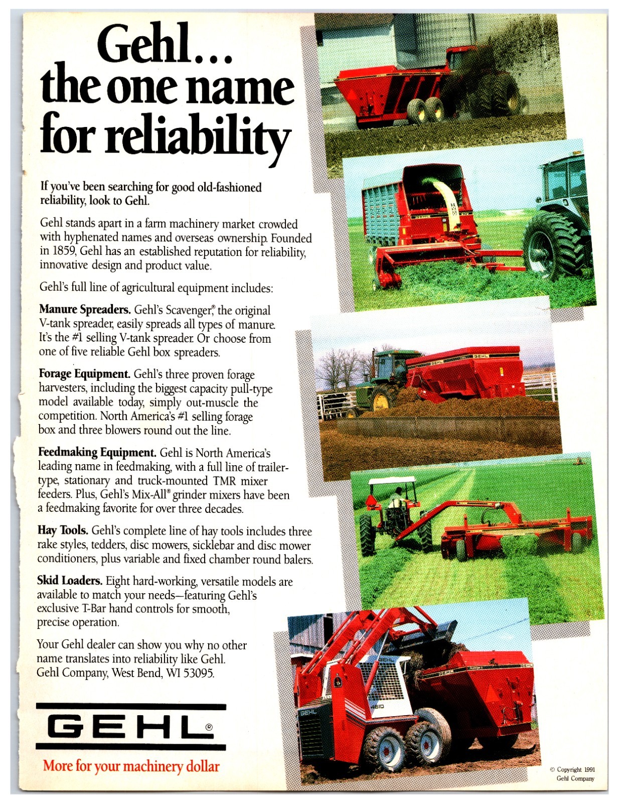 Original 1991 GEHL Farm Equipment Original Print Advertisement (8in x 11in)