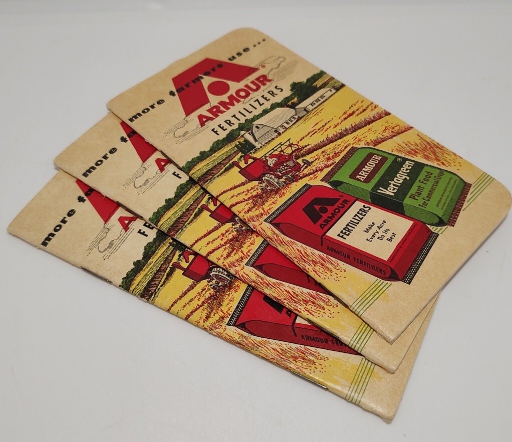 3 VINTAGE 1961/1962 ARMOUR FERTILIZER POCKET NOTE PADS (UNUSED) New Old Stock