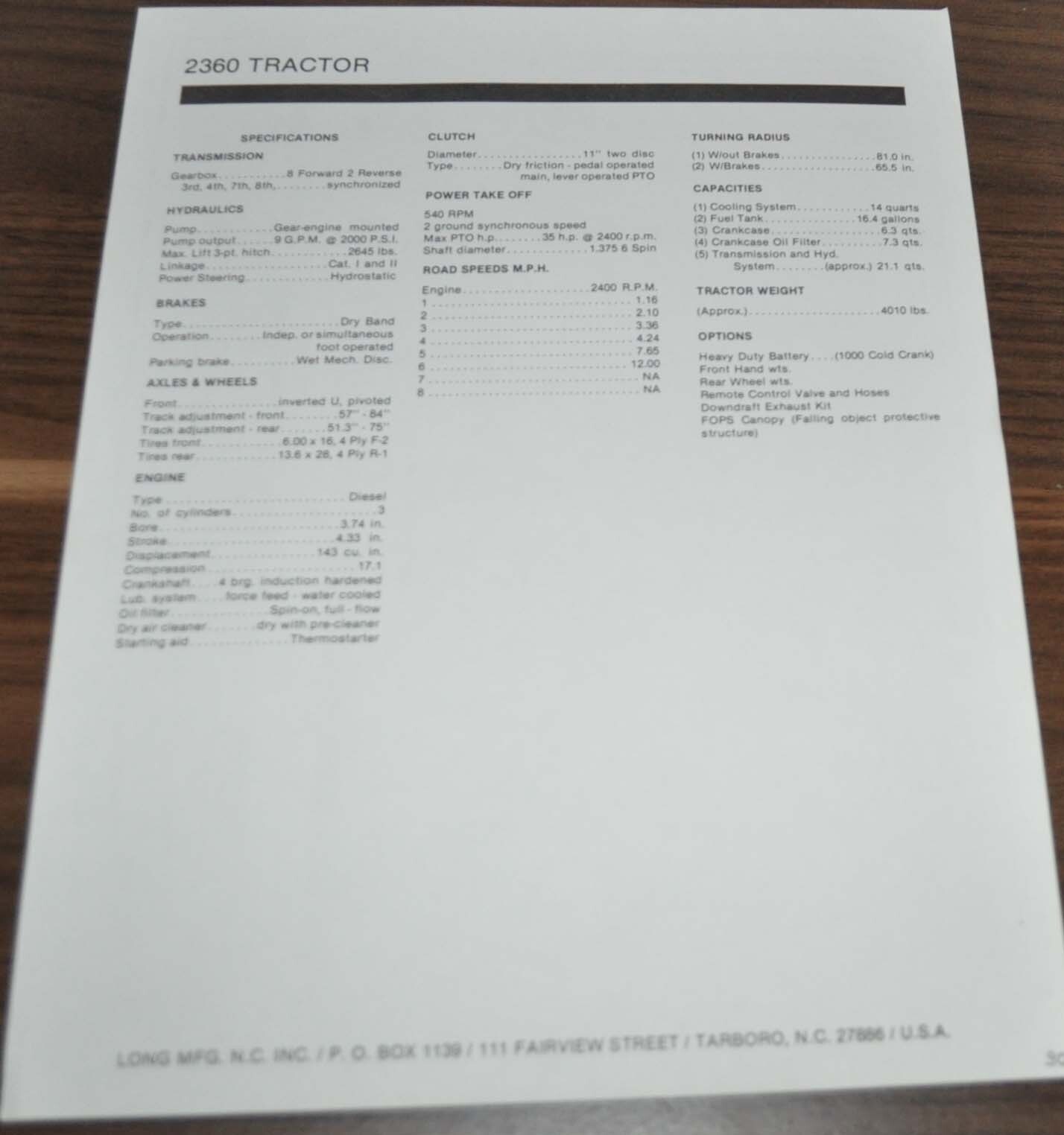 Long Model 2360 Tractor Brochure Prospekt