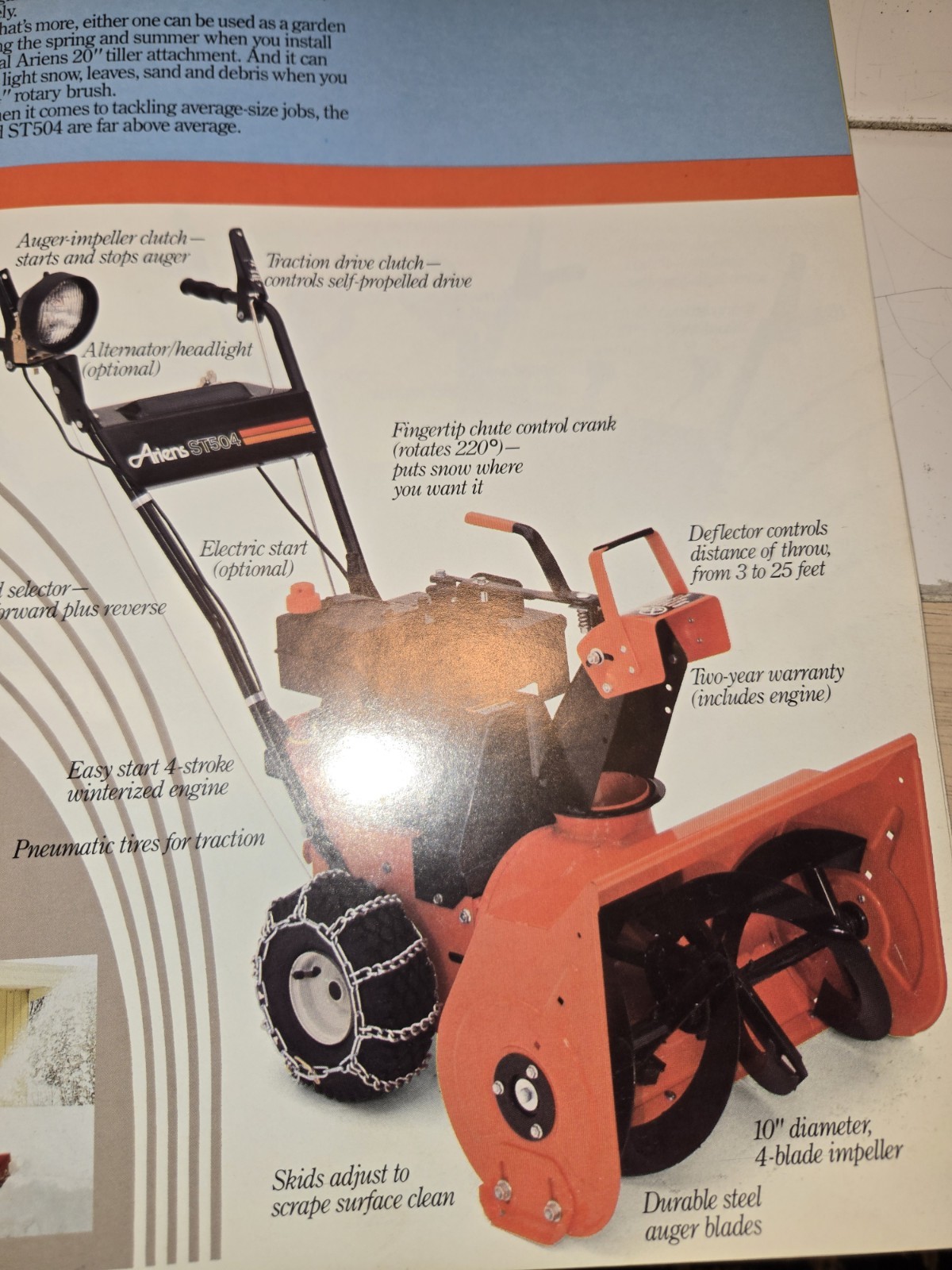 1985 ARIENS SNO THROS PRODUCTS DEALERSHIP ADVERTISING BROCHURE