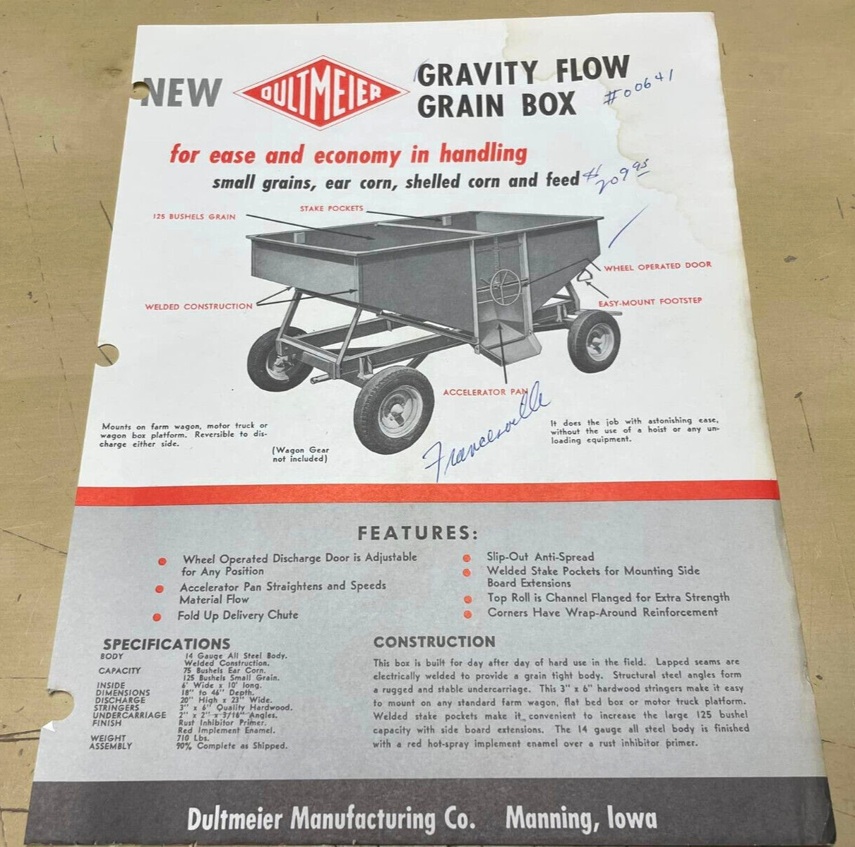 Vtg Midwest Farm Wagons Barge Boxes Dultmeier Mfg Brochure Price List Bundle