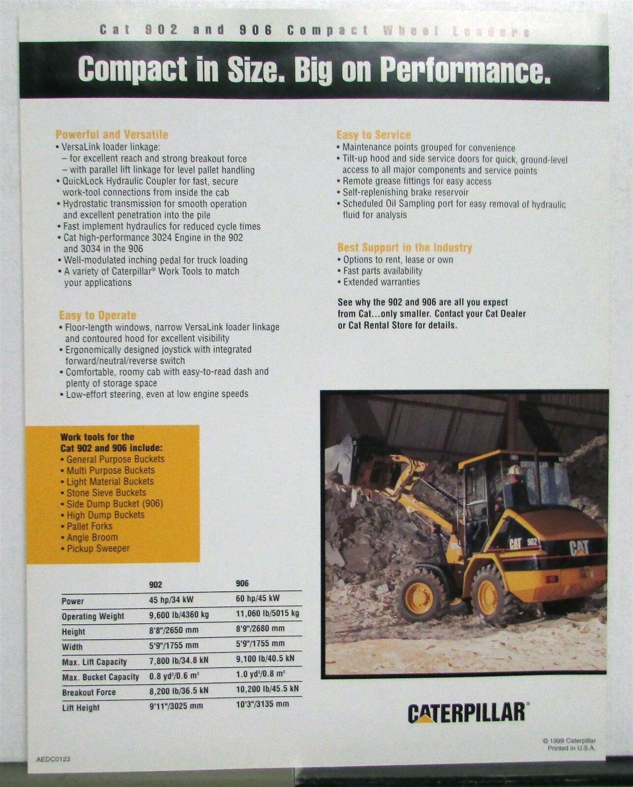 1999 Caterpillar 902 906 Compact Wheel Loaders Spec Construction Sale Data Sheet