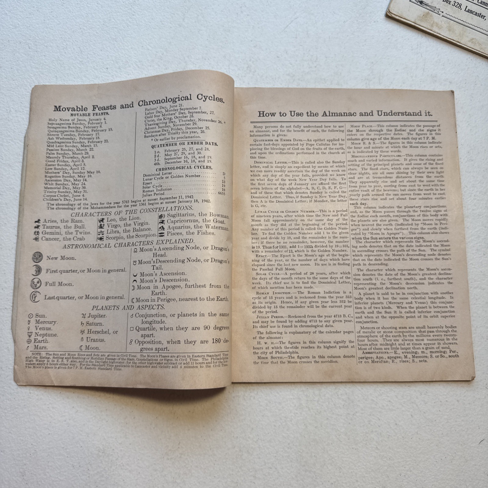 Vintage 1942 & 1950 John Baer’s Sons Agricultural Almanac Lancaster, PA