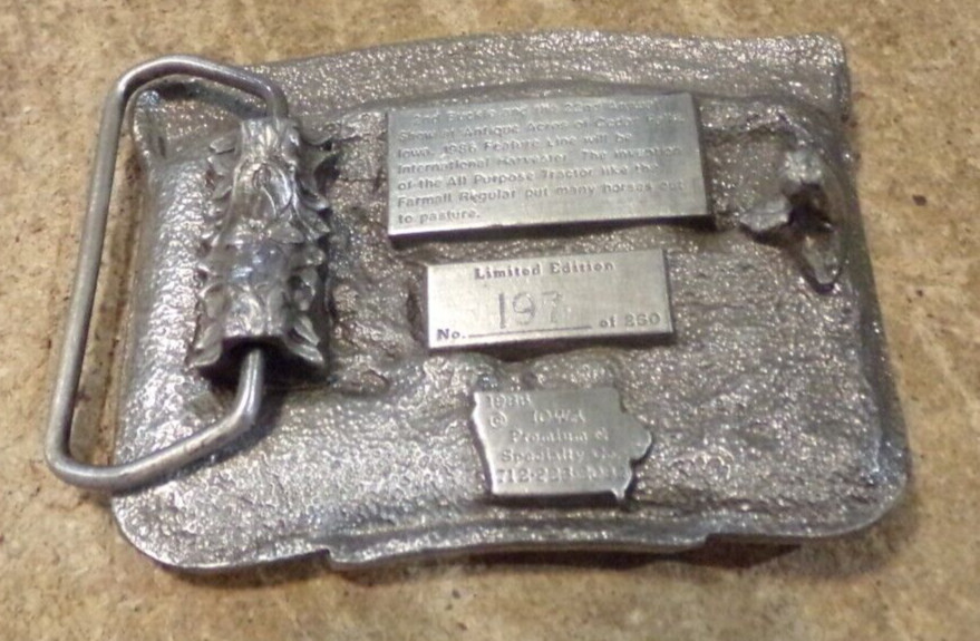 1986 pewter #197/250 McCormick tractor old time power show belt buckle nice used