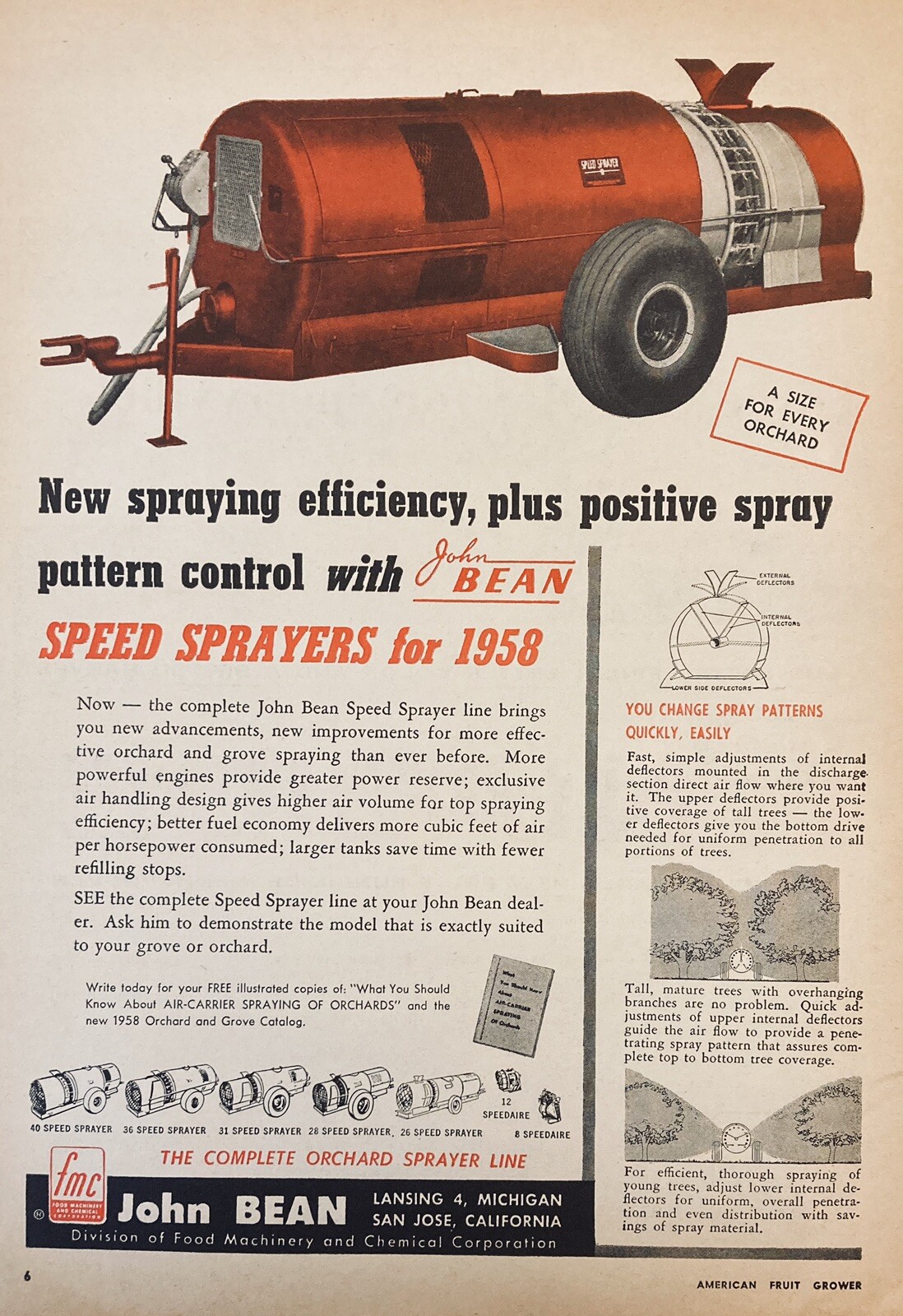 1958 AD.(XF19)~JOHN BEAN MFG. CO. FMC. BEAN SPEED ORCHARD SPRAYERS