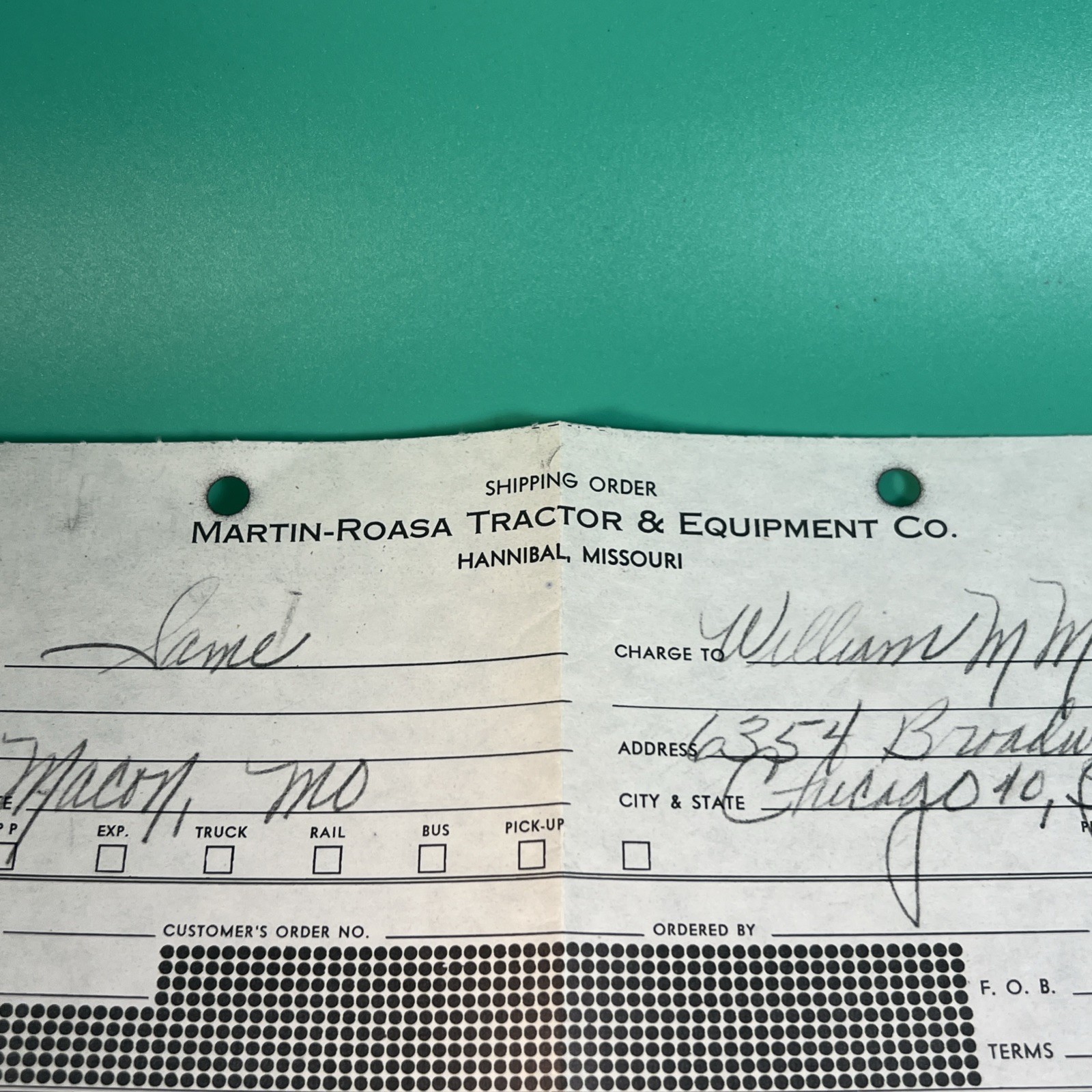 Vintage Hannibal, Missouri Martin-Roasa Tractor & Equipment Recipe