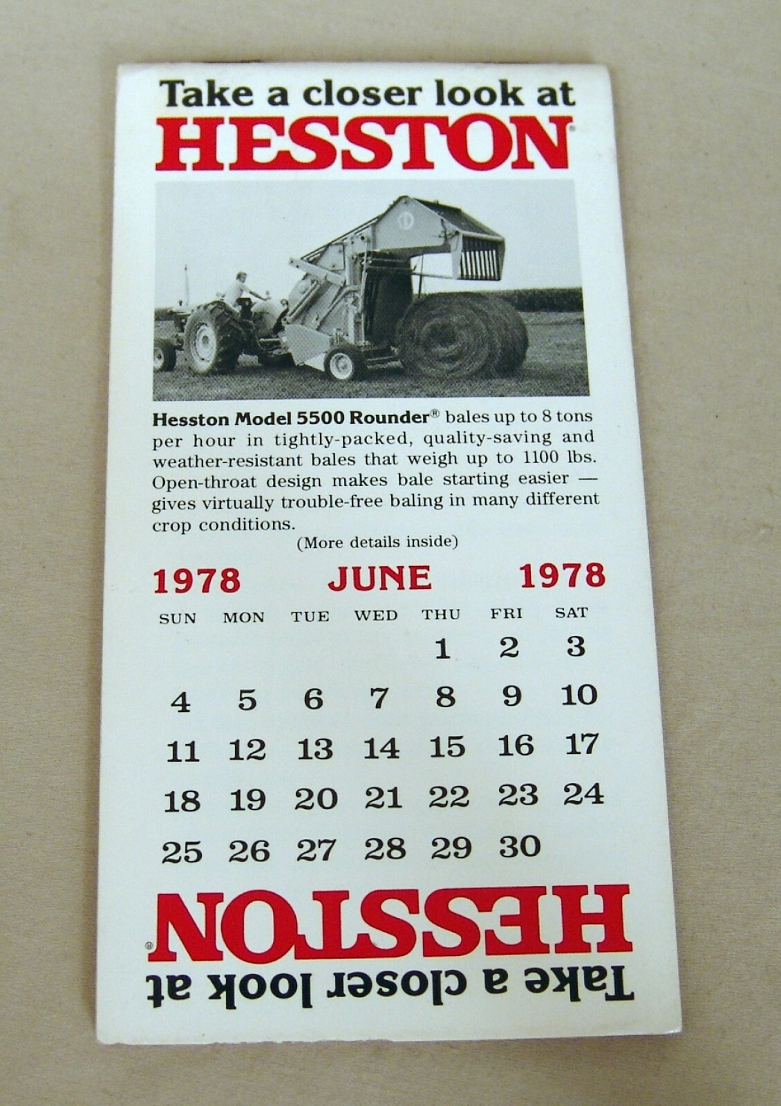 Vintage Hesston Corporation June 1978 Pocket Note Pad – UNUSED!
