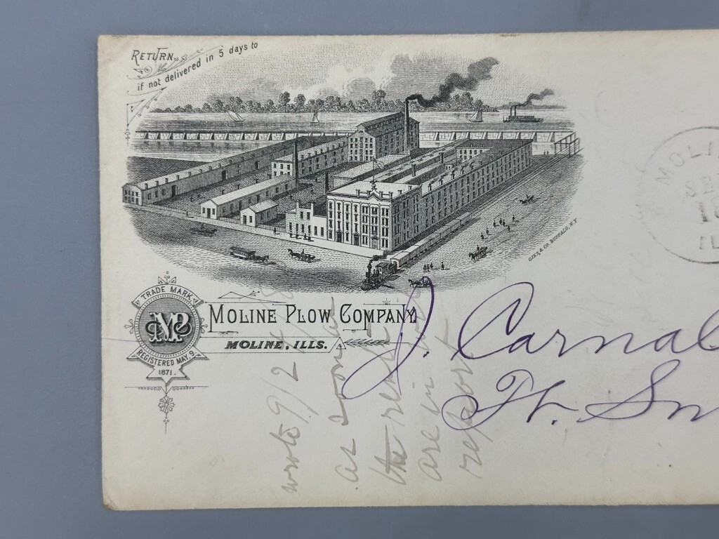 1880 – 1906 MOLINE PLOW Illustrated Postal Covers FARM Advertising Envelope