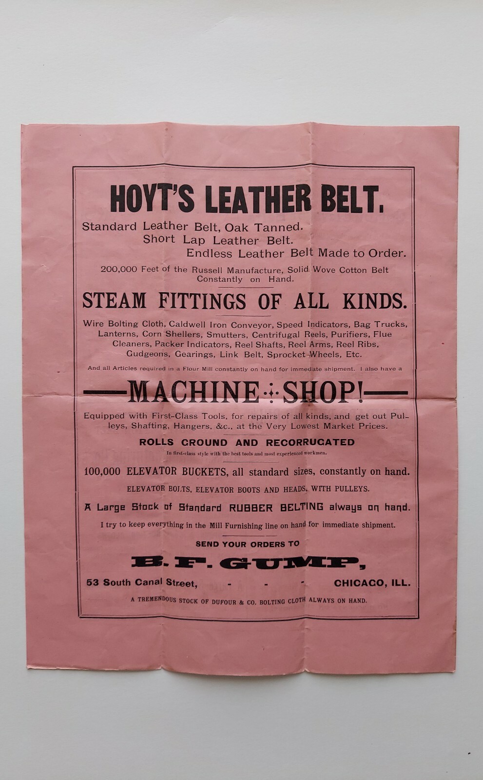 1884 B.F. GUMP Advertising Sole Agents Chicago For DUFOUR & CO&rsquo;S BOLTING CLOTHS