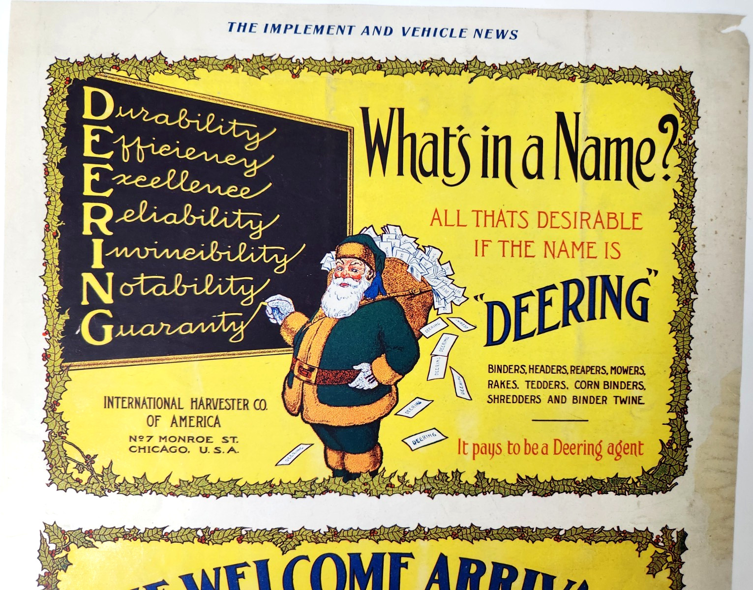 Milwaukee Deering Int Harvester Farming Santa Equipment 1903 Magazine Print Ad