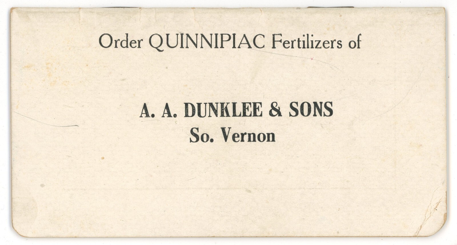 1920 SOUTH VERNON VT QUINNIPIAC FERTILIZERS NATIVE DUNKLEE CALENDAR NOTEPAD F18
