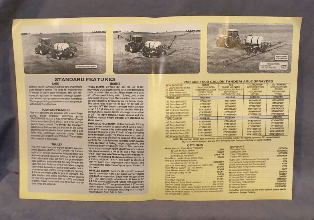 Demco 750 Or 1000 Gallon Sprayer With 40&prime; Through 80&prime; Boom Sales Brochure