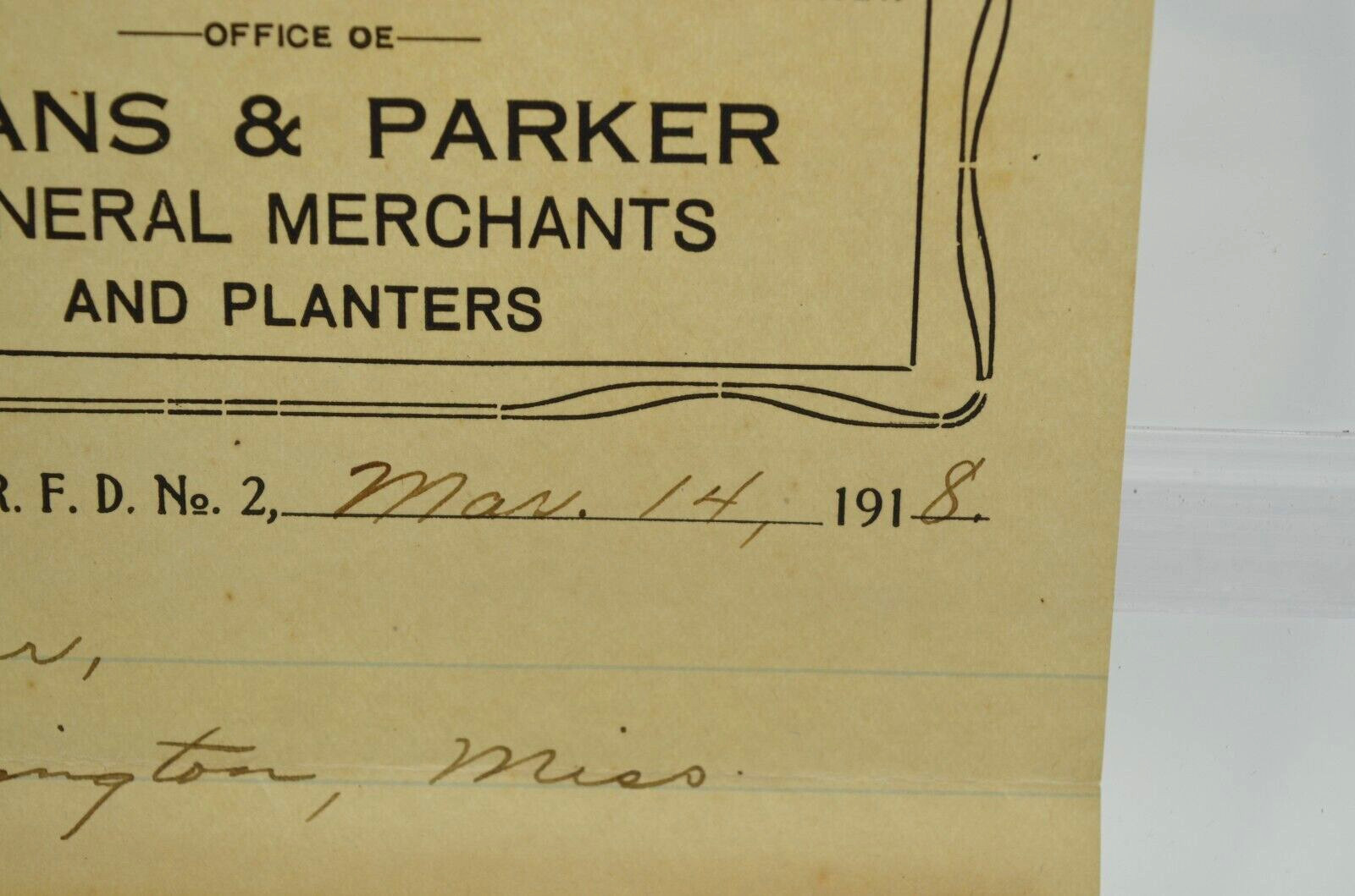 1918 letter Evans & Parker Gen Merchants to Mississippi farmer Mosby Moseby CORN
