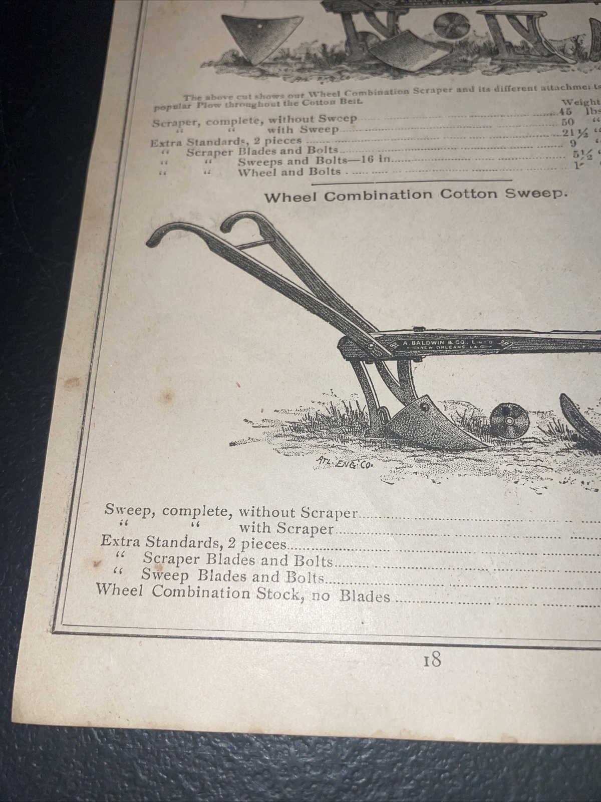 1891 Baldwin Cotton Scraper Plow Farm Advertising – New Orleans – Louisiana