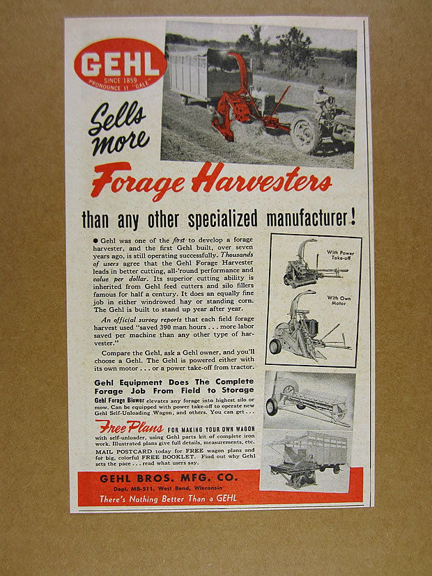 1950 Gehl Forage Harvester farmer harvesting hay photo vintage print Ad
