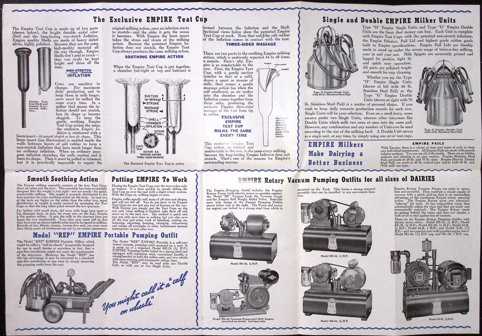 1952 Empire Milker Empire Milking Machine West Chester PA Fold Out Brochure