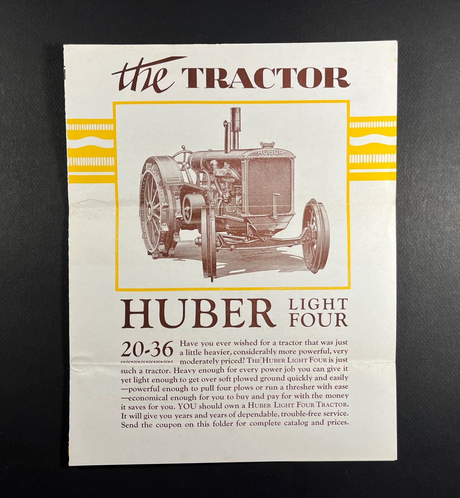 Vintage original Huber Light Four 20-36 tractor Supreme thresher brochure poster