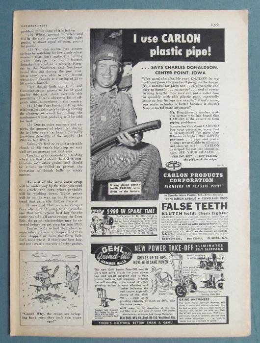 1952 Magazine Carlon Pipe Ad Photo Endorsement Charles Donaldson Center Point IA
