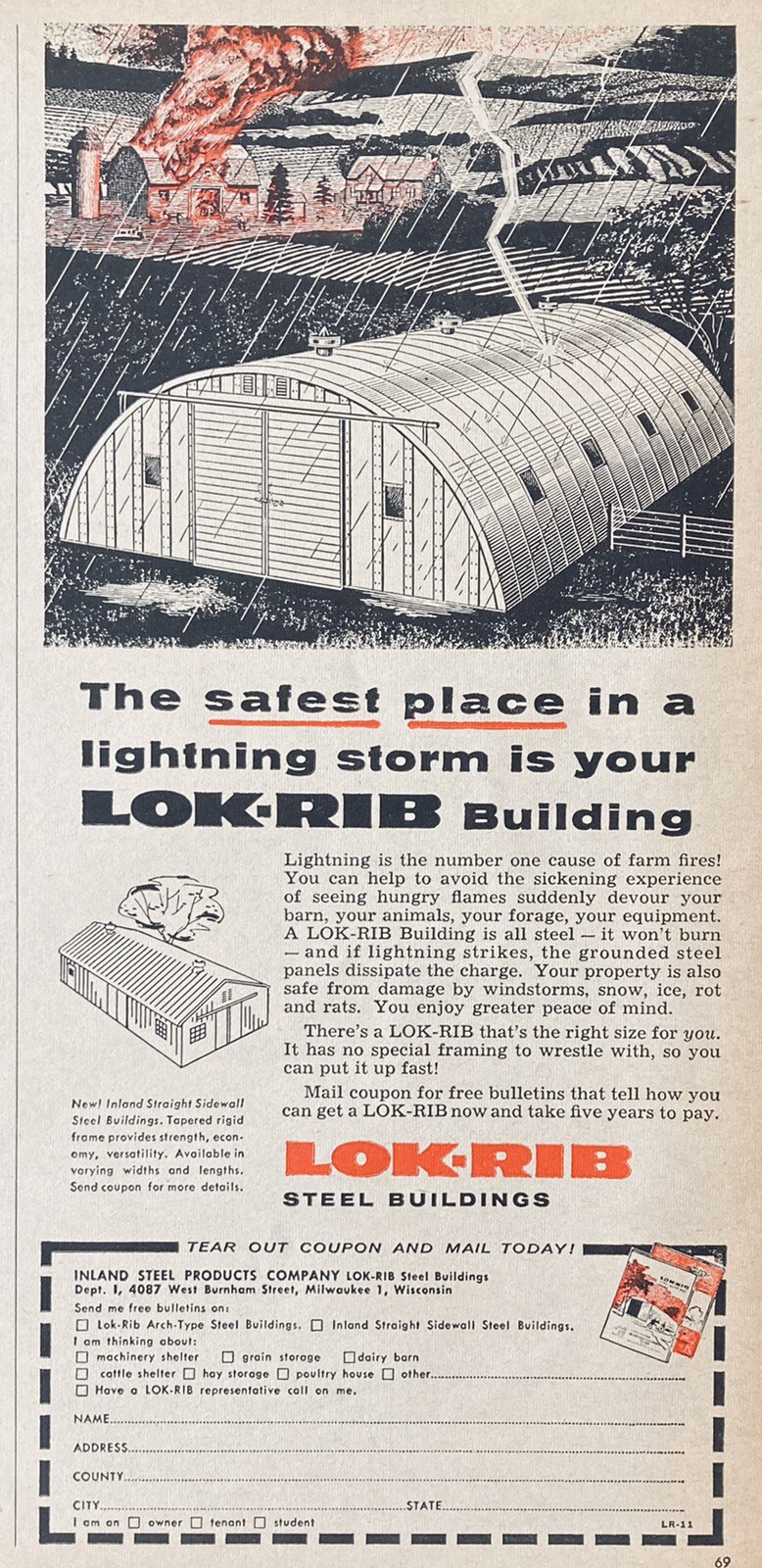 1957 AD.(XH43)~INLAND STEEL PRODUCTS CO. MILW., WIS. LOK-RIB STEEL BUILDINGS