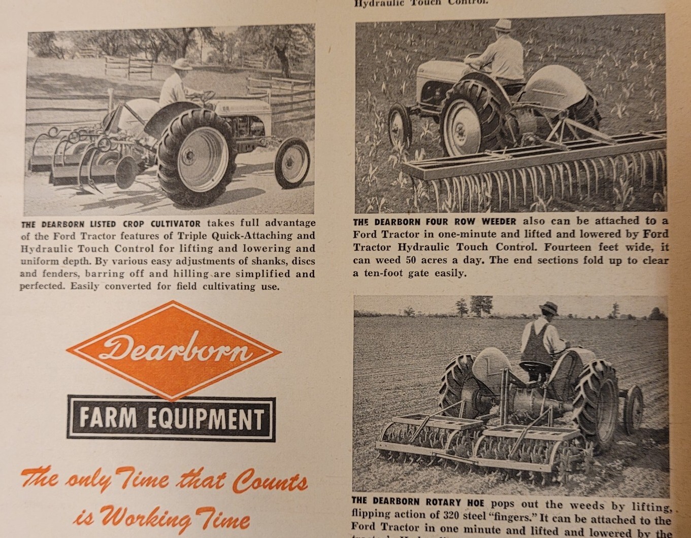 VTG 1949 DEARBORN FORD FARM EQUIP. Tractors/Cultivator Magazine PrintAd 11.5&Prime;x8&Prime;