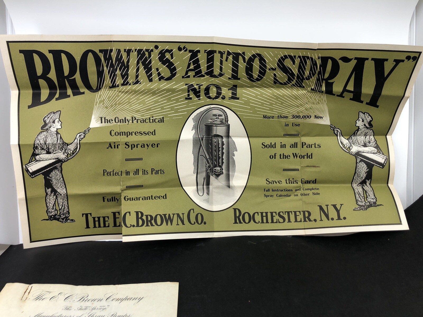 Large ADVERTISING POSTER 1913 Rochester, NY-E.C. BROWN Co SPRAY PUMP LETTERHEAD