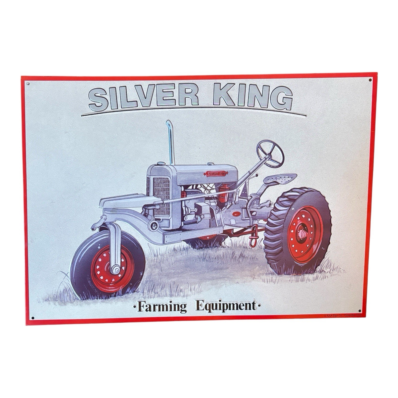 Rare Silver King Farm Equipment Metal Tin Sign Reproduction 15.5 X 11 3-wheel