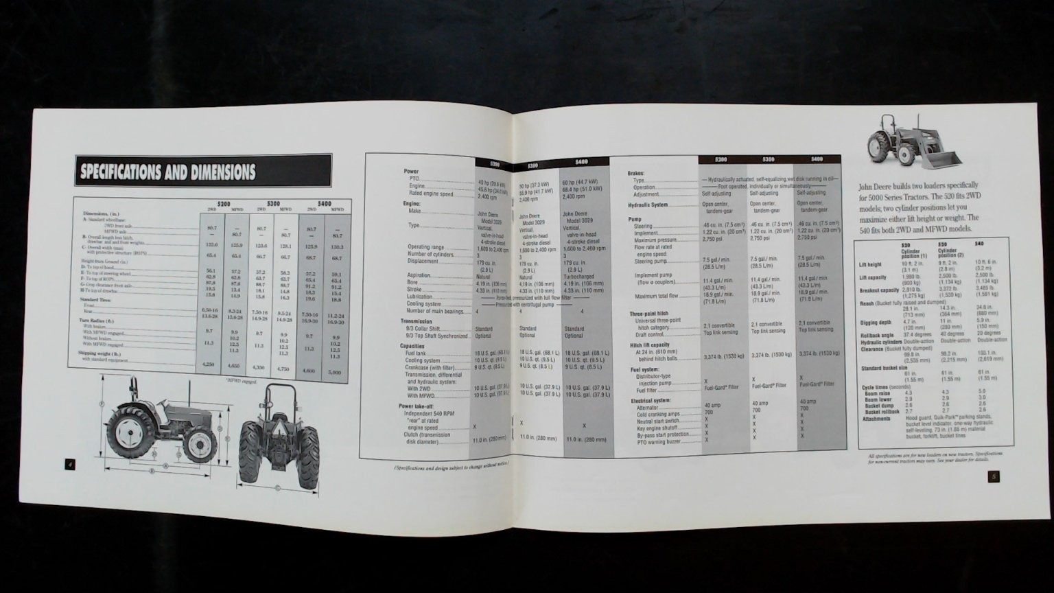 John Deere 5000 Series Spirit Tractors Vintage Brochure Black White