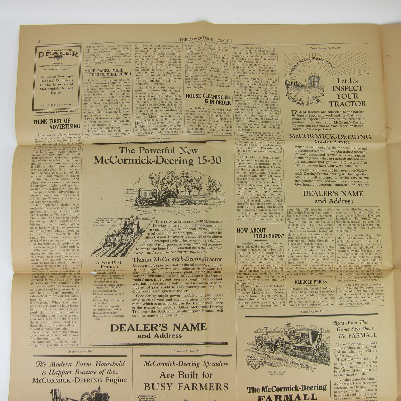 The Advertising Dealer McCormick-Deering Trade News 1929 Chicago IL Antique RARE