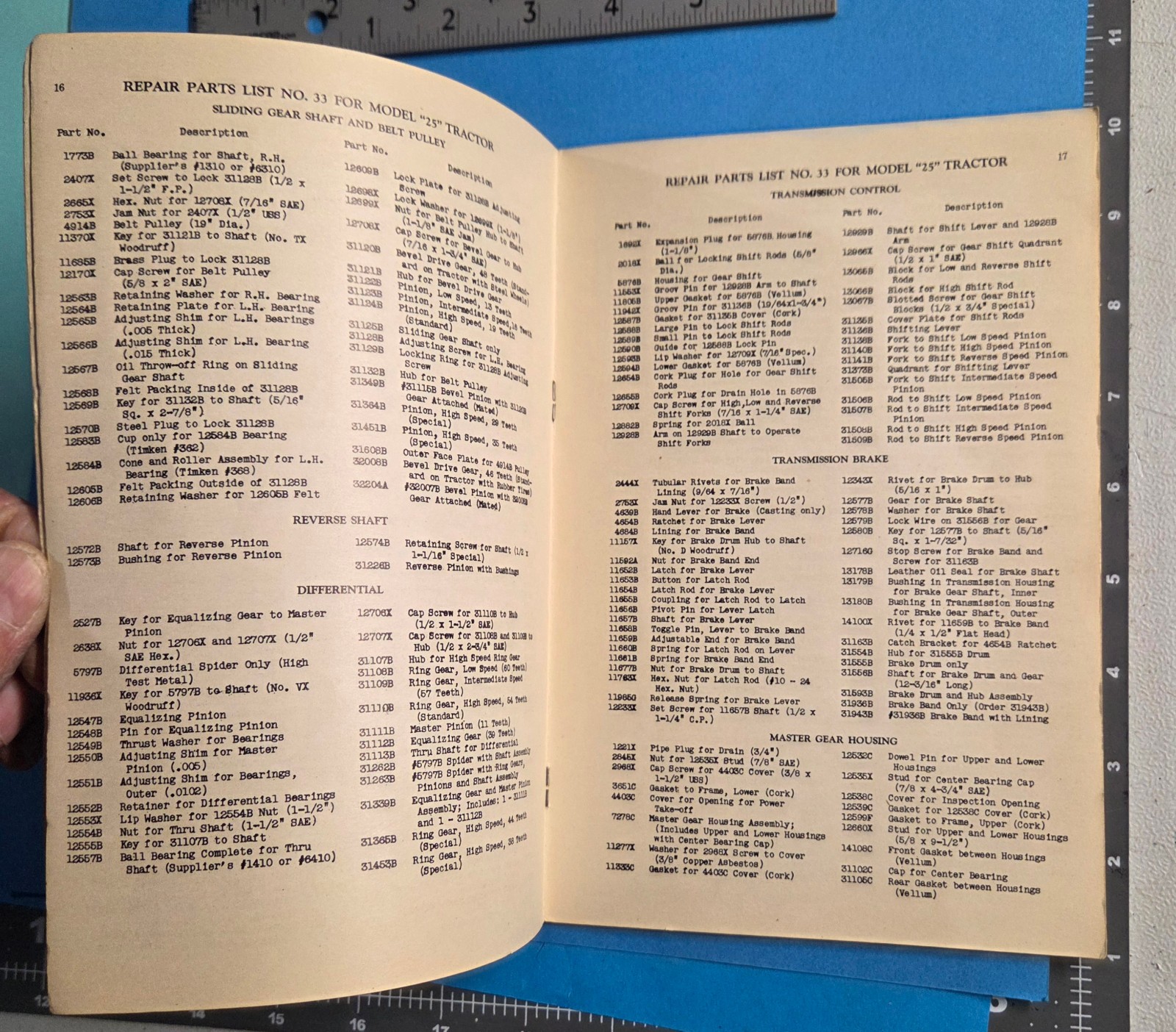 Vintage Massey Harris Model 25 Tractor Manual Parts List Catalog 1940
