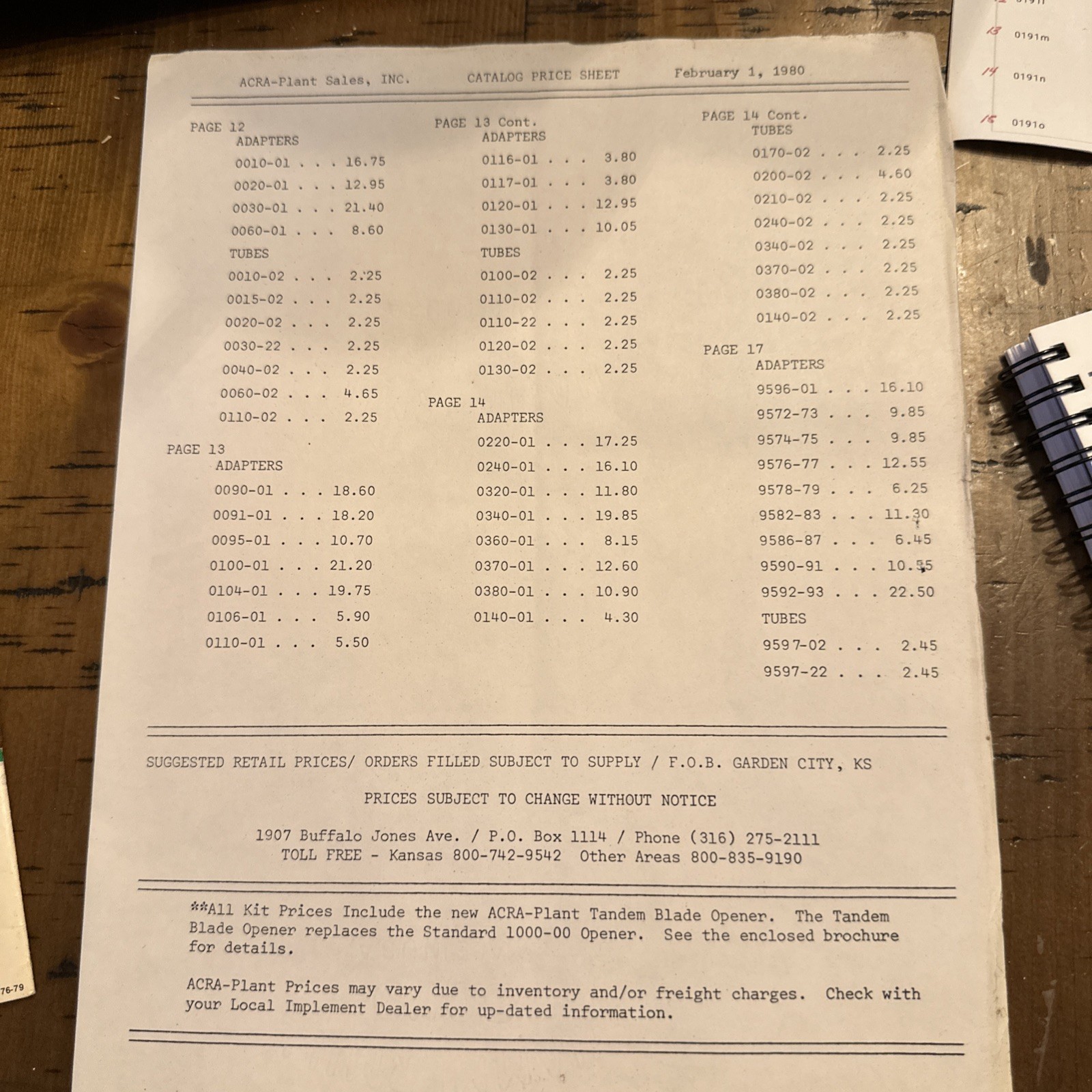 1980 ACRA-Plant Catalog With Price Sheet, Form 176-79