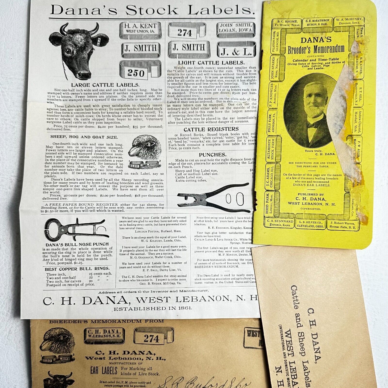 1900s R.H. Dana Stock Labels Catalog Breeder Memorandum Envelope WEST LEBANON NH