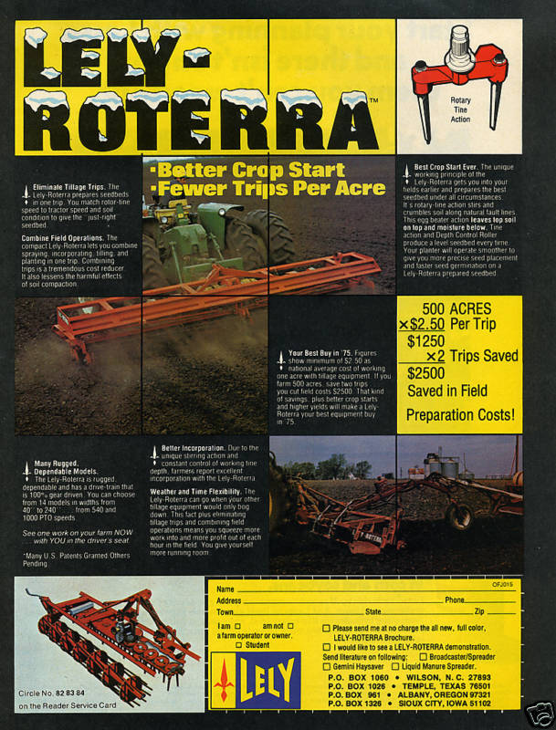 1975 Print Ad of Lely Roterra Farm Tractor Plow