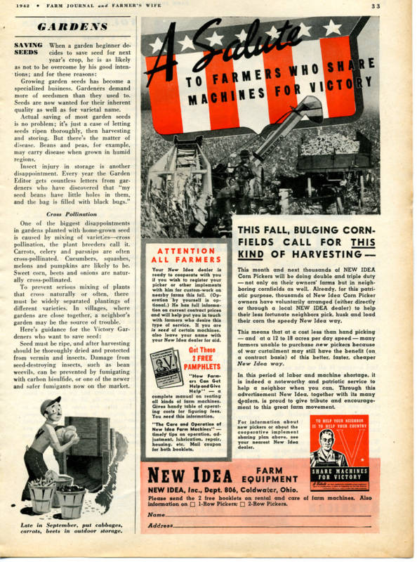 1942 New Idea Corn Row Picker Tractor Implement Print Ad