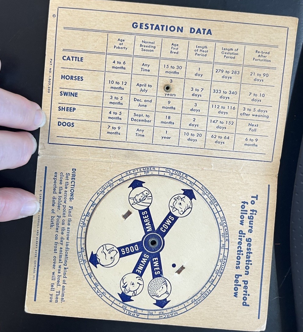 Watkings Advertising Gestation Chart/Wheel Cow/Ewes/Mares/Dogs/Swine Calendar