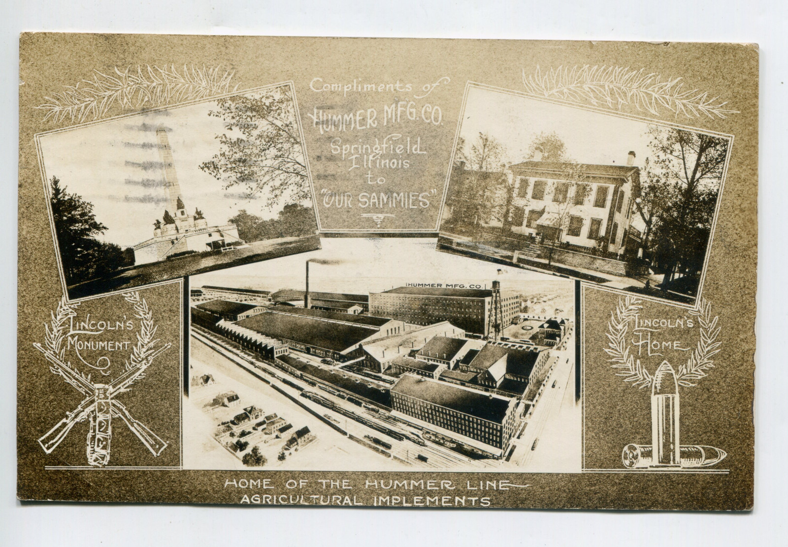 Hummer Mfg Co., Farm Implements, Springfield, IL, Postcard, WW1 “To Sammies”