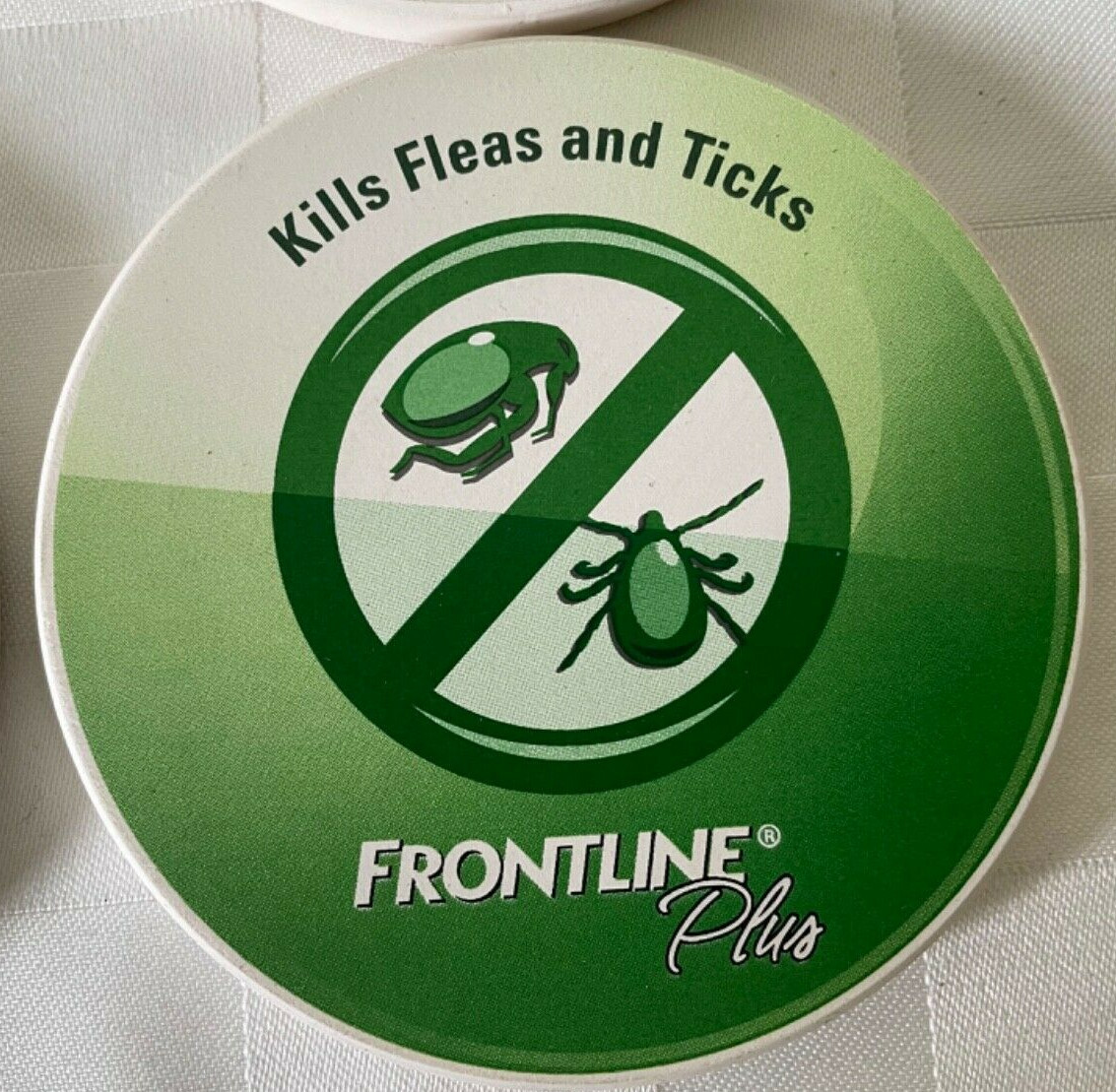Frontline Plus Dog Flea Tick Promo Coasters Set of 4 Ceramic Cork Back 3.5” Vtg