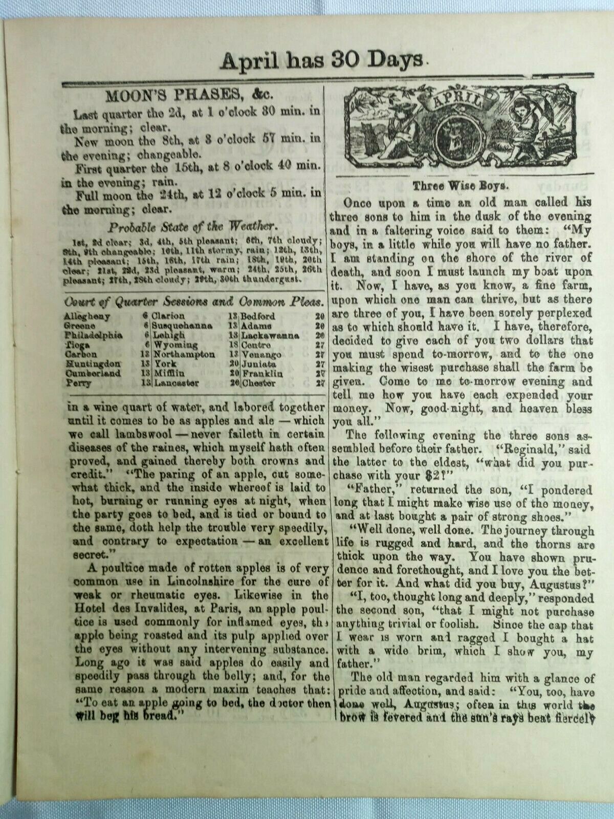 1891 John Bear Baer&rsquo;s Agricultural Almanac Lancaster, PA Antique Farmers Vintage