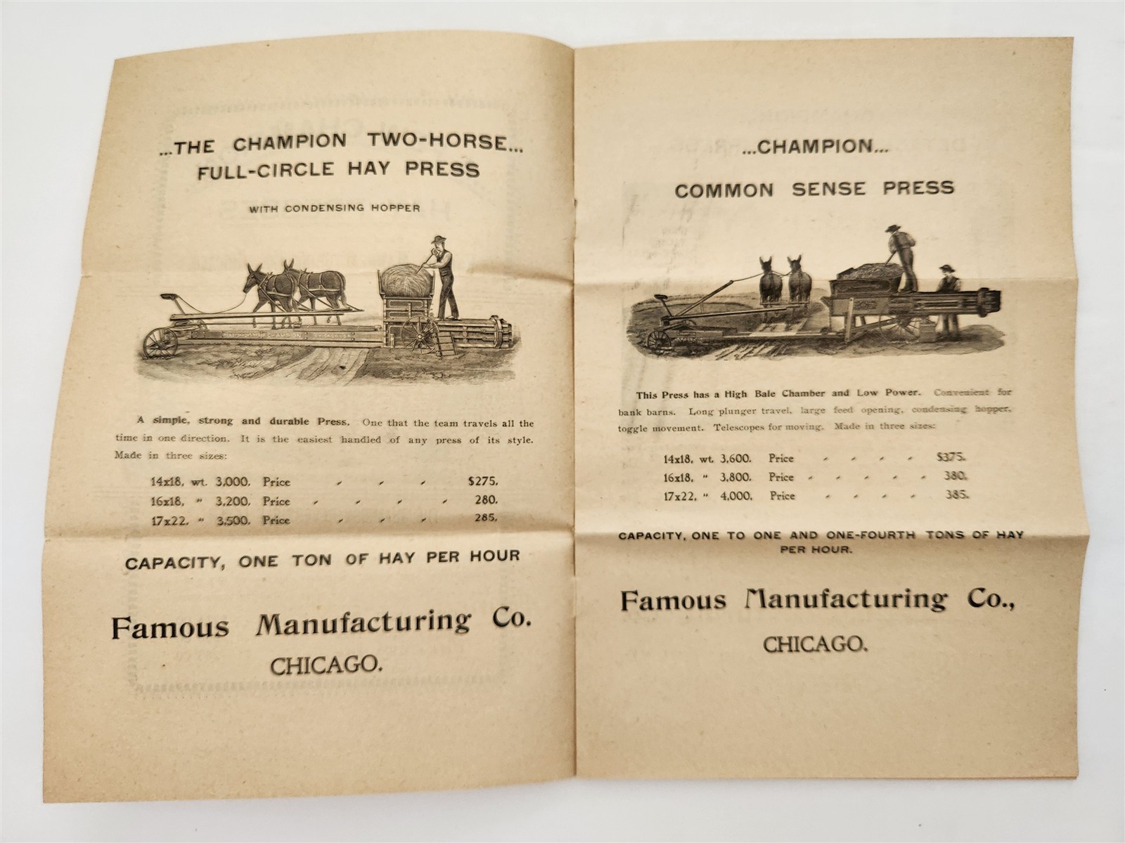 1893 antique CHAMPION HAY PRESS CATALOG chicago il FAMOUS Mfg Co agriculture ad